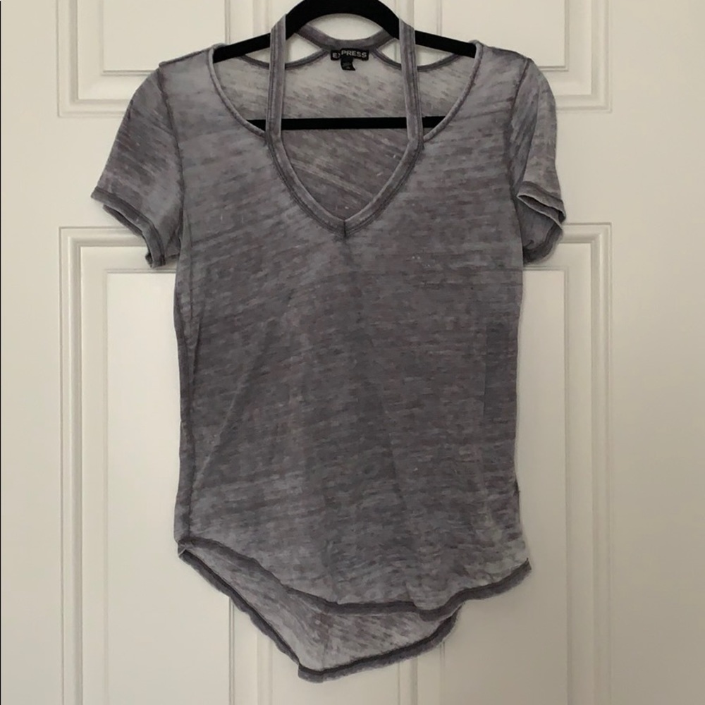 Gray Express Collar Cutout V-neck XS